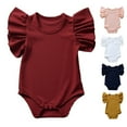 thumbnail image 4 of Baby Girls Ruffle Short Sleeve Bodysuit Infant Solid Onesie Casual Plain Blouse Top Romper 0-18M, 4 of 7