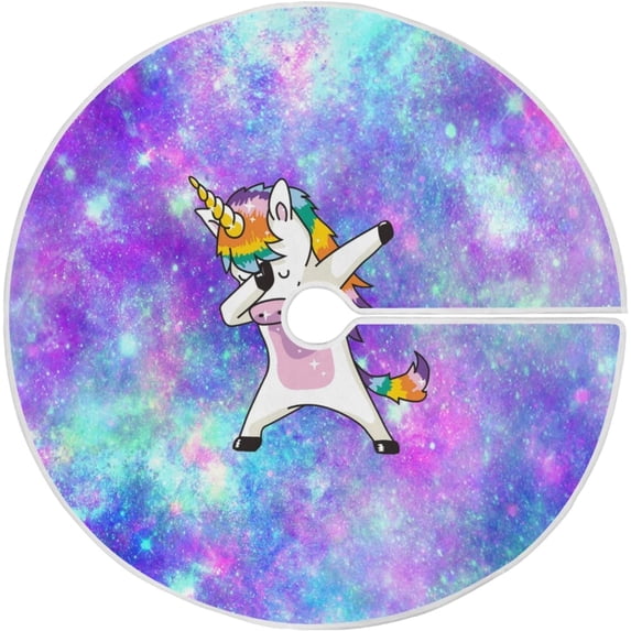 FMSHPON Unicorn Galaxy Xmas Christmas Tree Skirt Stand Mat for Holiday Party Decoration Indoor Outdoor 48 inches
