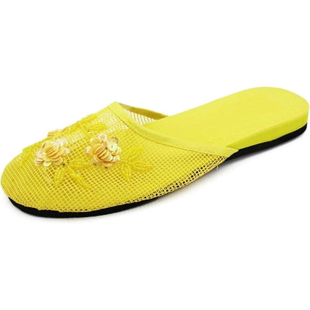 

Women s Floral Beaded Mesh Chinese Slippers