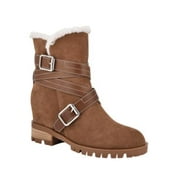 Women's Davyd Demi Wedge Buckle Detailing Faux Fur Booties
