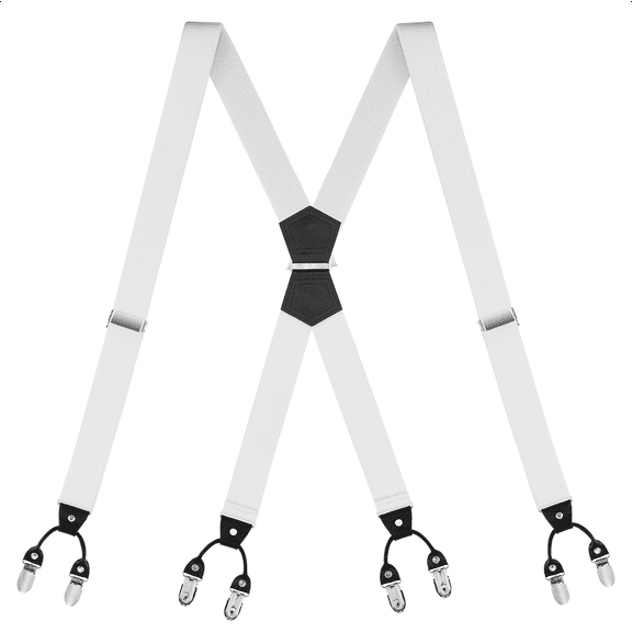 Buyless Fashion Suspenders for Men - 48" Elastic Adjustable Straps 1 1/4" - X Shape - 5133-White
