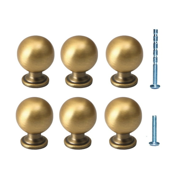6 Pack Antique Brass Handles and Knobs Round Solid Vintage Antique Brass Finish Kitchen Cabinet Knobs,Ball Cabinet knobs