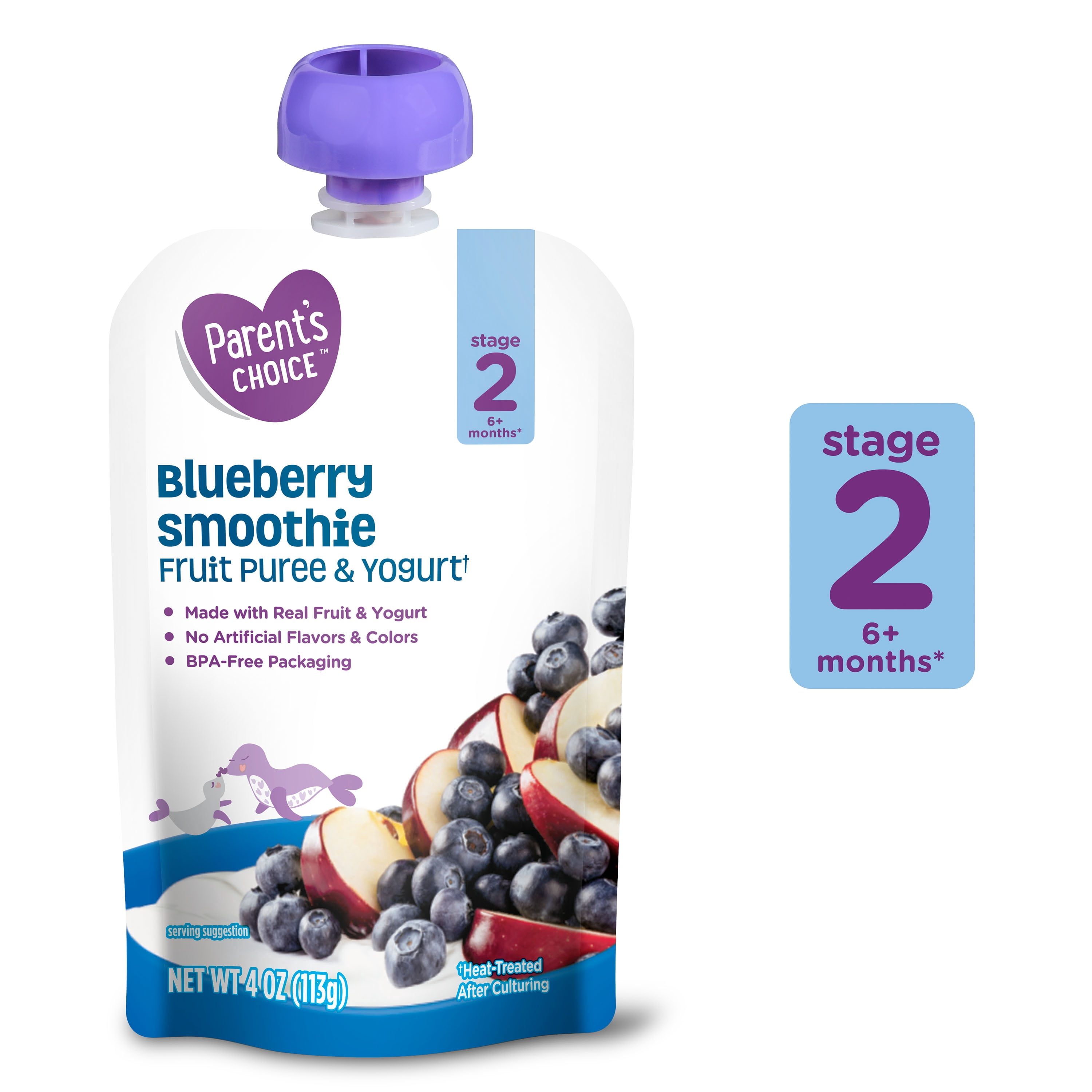 (6 pack) Parent's Choice Blueberry Smoothie Fruit Puree & Yogurt, 4 oz