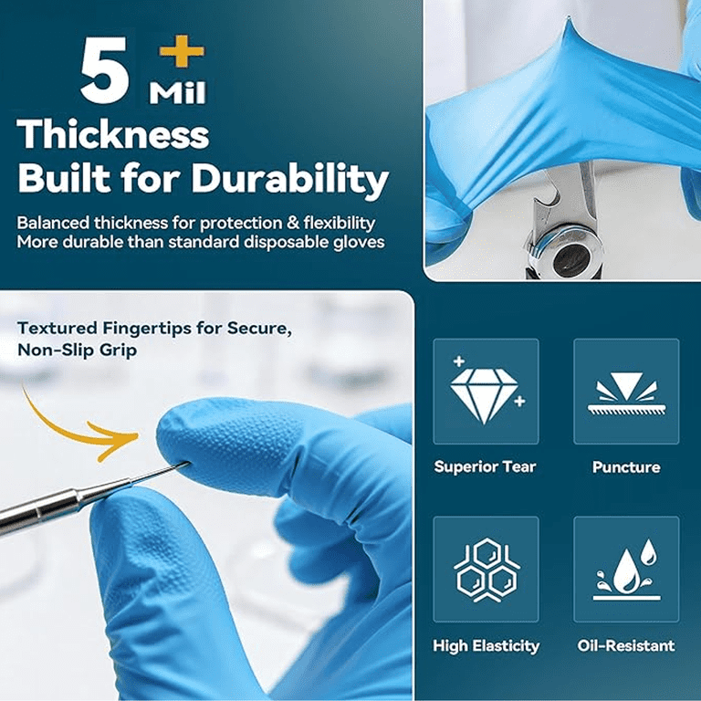 KLIZZA 300PCS Blue Nitrile Disposable Gloves 5Mil Latex-Free and