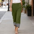 thumbnail image 2 of Miluxas Women's Gingham Trim Wide Leg Pants Elastic High Waist Loose Fit Casual Cropped Pants with Pockets Summer Work Casual Trousers Green, 2 of 7