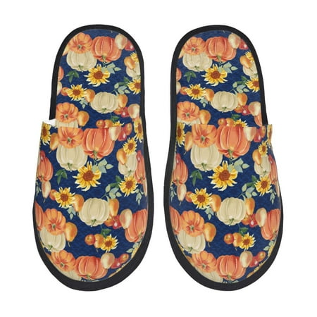 

Honeii fall Pumpkin Daisy Print Furry Slippers Bedroom Slippers for Women and Men Fuzzy Plush Comfy Faux Fur Lined Slide Shoes -Large