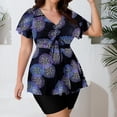 thumbnail image 5 of Fewfanhot Plus Size Women's Floral Print V-Neck Swimsuit Top, Short Sleeve Tankini Dress with Ruffle Hem, Tummy Control Bathing Swimsuit Crop Top,L-4XL, 5 of 9
