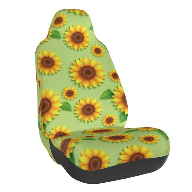Wukai Sunflower Leaves Full Set Car Seat Covers with Soft Padding Universal Auto Front Seats Protector and Cushion Mat