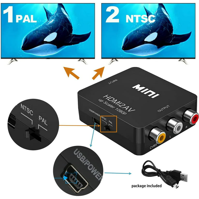 HDMI to RCA Converter, HDMI to Composite Video Audio Converter Adapter,  HDMI to AV, Supports PAL/NTSC for PS4, Xbox, Switch, TV Stick, Blu-Ray, DVD