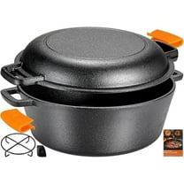Pirecart 2 In 1 Cast Iron Dutch Oven, Pre-Seasoned Pot (5.1QT) and  Lid as a Skillet(1.9QT) , for Oven, Stove, Grill，Campfire
