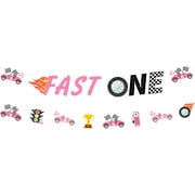 Fast One Banner, Racing Car Banner Pink, Fast One Birthday Decorations for Girls Race Car 1st Birthday Party Supplies