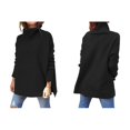 thumbnail image 3 of Suéteres de Cuello Alto de Gran Tamaño para Mujer, Larga de Murciélago, Dobladillo Abierto, Túnica, Suéter de Punto, Tops Negro L, 3 of 7