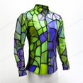 thumbnail image 1 of Camisa de hombre con diseño geométrico abstracto de talla grande, camisas hawaianas de manga larga, camisa informal de moda para hombre y mujer, blusa de calle nueva 2025, 1 of 6