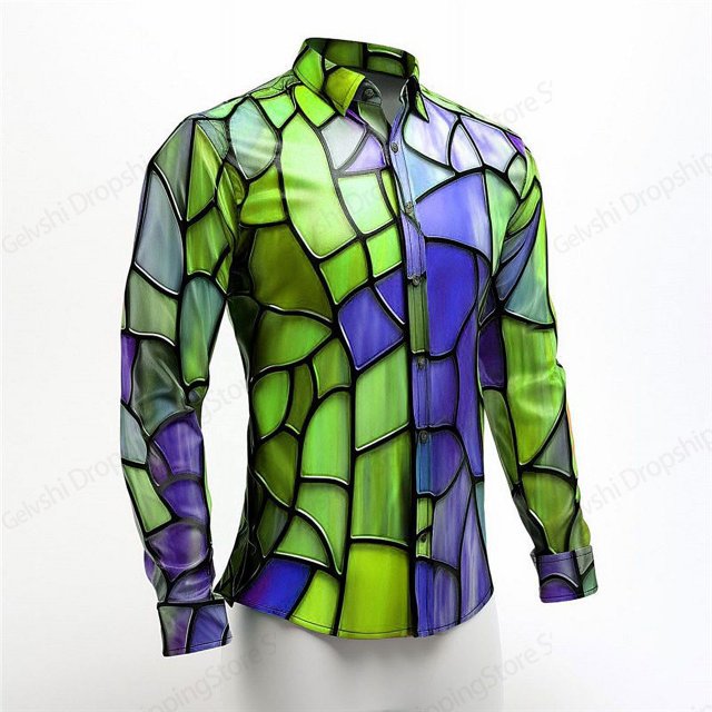 Camisa de hombre con diseño geométrico abstracto de talla grande, camisas hawaianas de manga larga, camisa informal de moda para hombre y mujer, blusa de calle nueva 2025