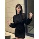 thumbnail image 5 of Vestidos con capucha para mujer, ajustados, deportivos, de otoño, minivestidos lisos con escote en V, ropa de calle americana, sencillos, para uso diario, combinables con todo., 5 of 6