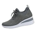 thumbnail image 3 of Willtoo Women's Glittery Rhinestone Fashion Breathable Wedge Sneakers, Orthopaedic Mesh Platform Sneakers Sparkly Bling Wedding Dressy Tennis Shoes for Bride Dark Gray, 3 of 6