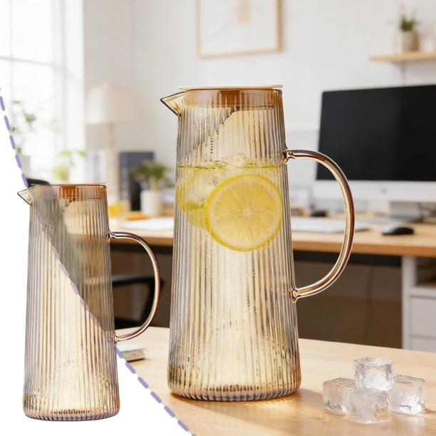 Tetera de Vidrio de Borosilicato con Filtro de Acero Inoxidable - Jarra de Gran Capacidad de 967 Ml (34 Oz) para Bebidas Frías y Calientes - Tetera Resistente Al Calor con Diseño Acanalado Vertical p