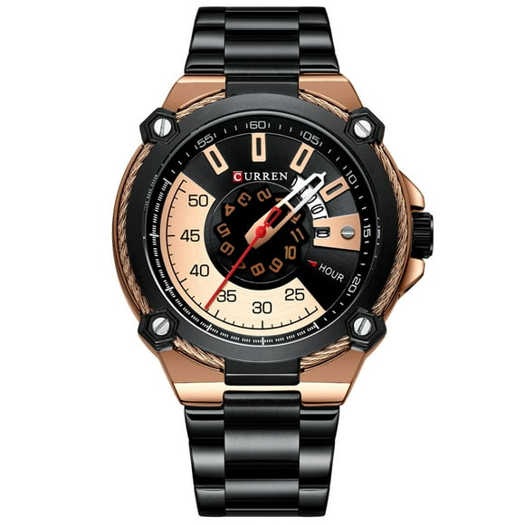 CURREN CURREN 8345 Men's Quartz Watch with Calendar, Waterproof, Stainless Steel Band, Rose Gold Black, Perfect Gift for Men