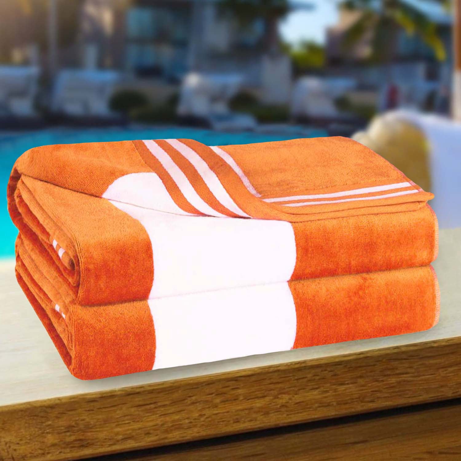Superior Cabana Striped 2-Piece Oversized Cotton Beach Towel Set, Orange