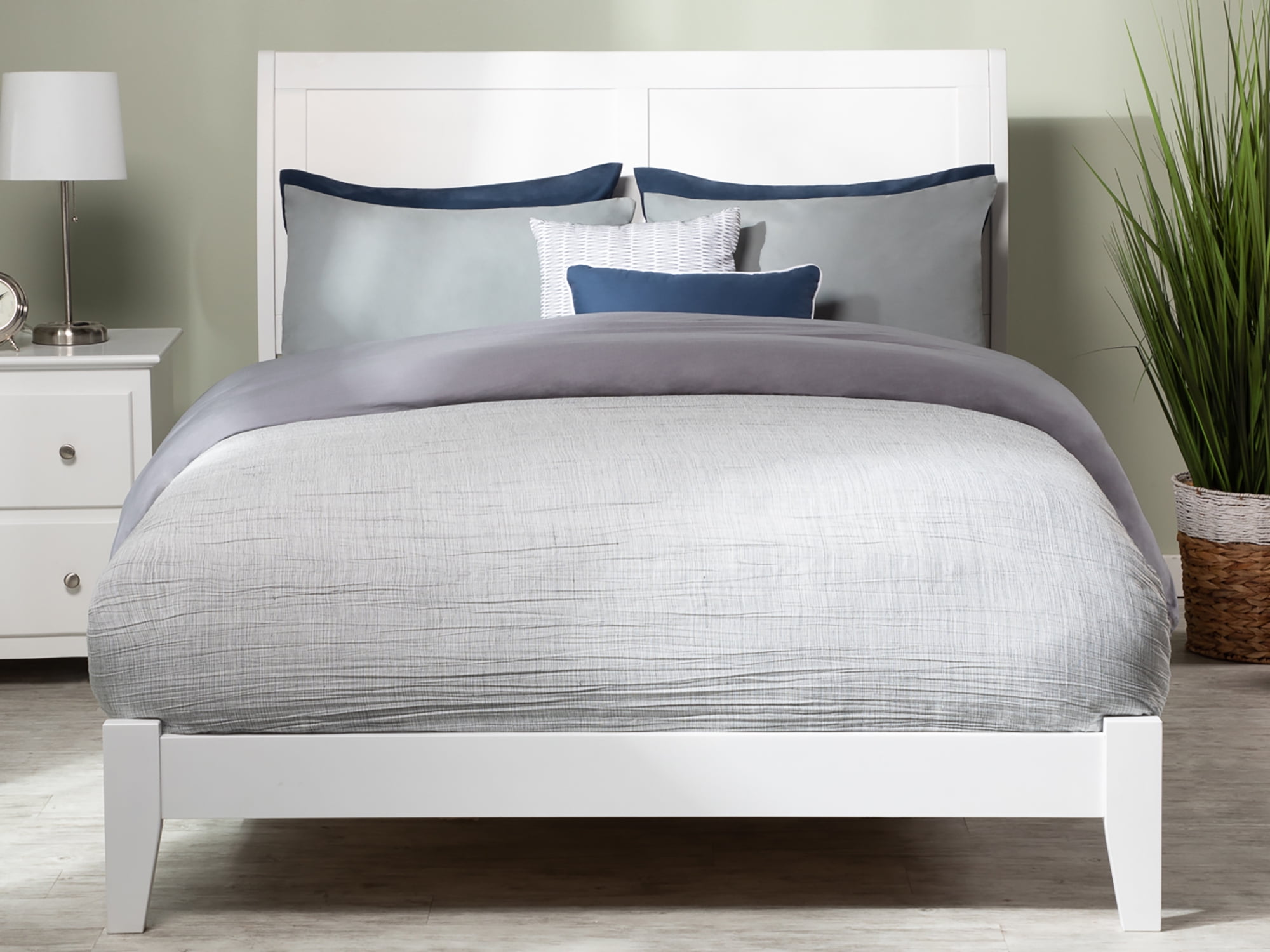 AFI Portland Queen Low Profile Wood Platform Bed Frame with Sleigh Headboard, White