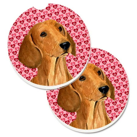 

Dachshund Hearts Love & Valentines Day Portrait Set of 2 Cup Holder Car Coaster