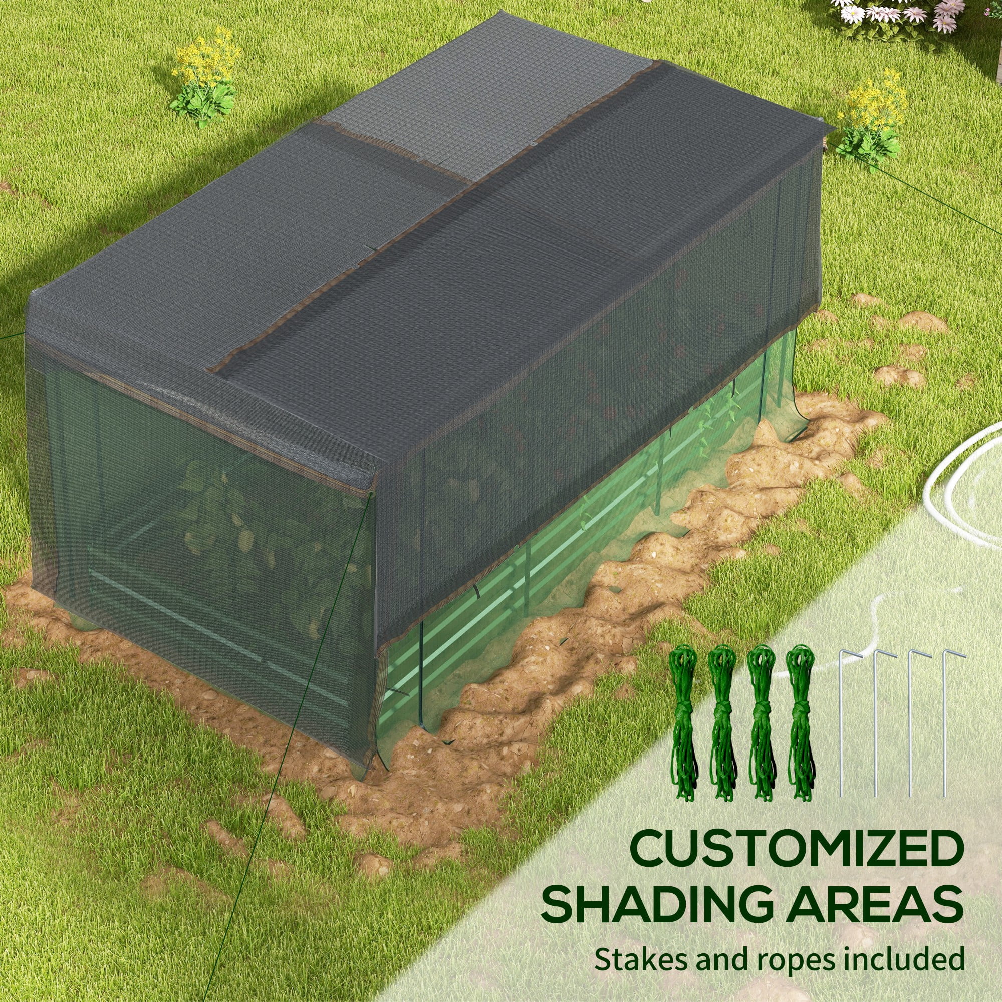 Outsunny Galvanized Raised Garden Bed with Crop Cage & Shade Cloth, Green