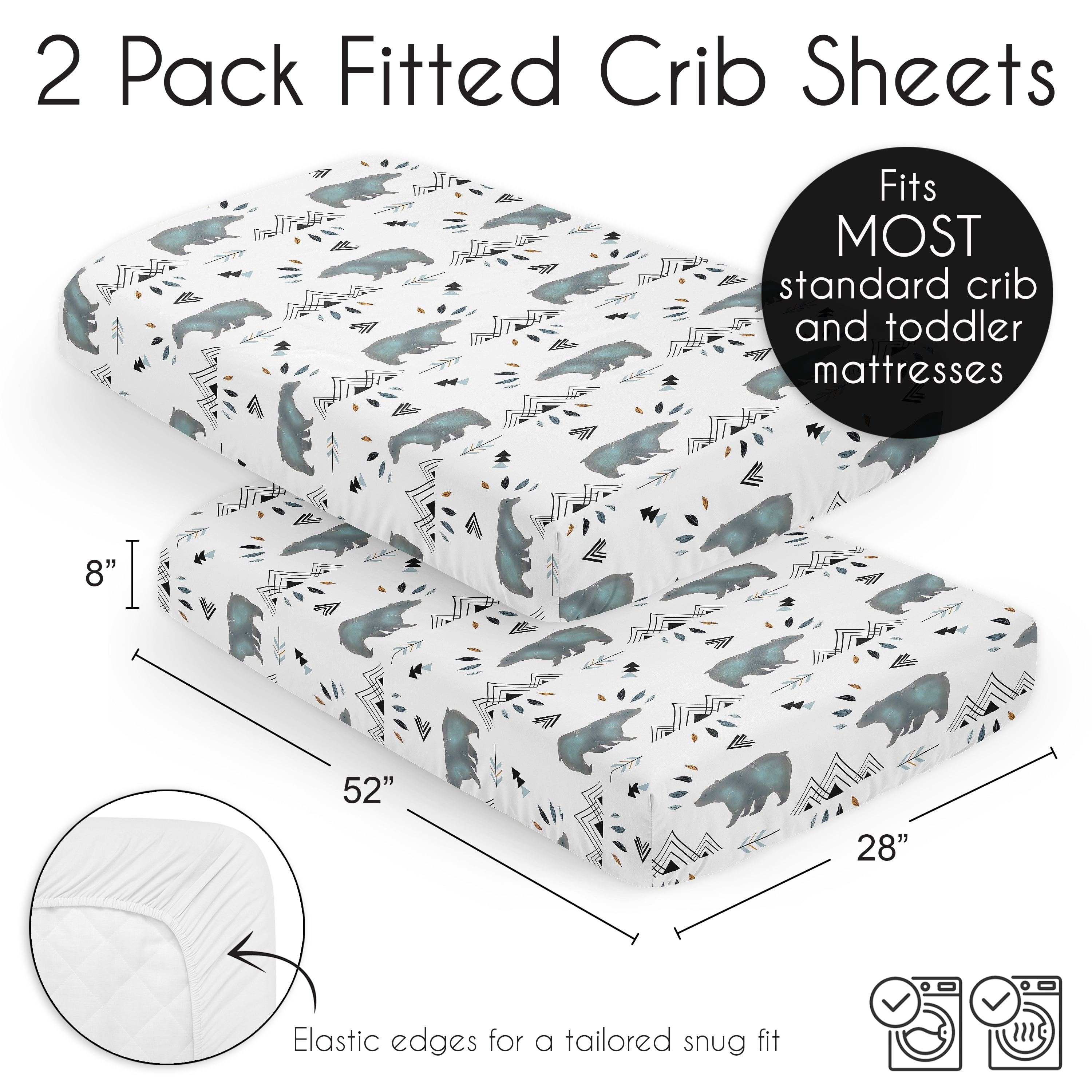 Sweet Jojo Designs Bear Mountain Blue and Black Fitted Crib Sheets 2 Piece Set