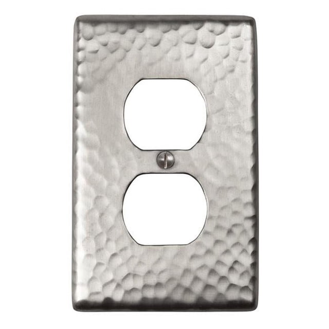 The Copper Factory Solide Martelé Cuivre Simple Duplex Plaque Réceptacle en Finition Nickel Satiné - CF122SN