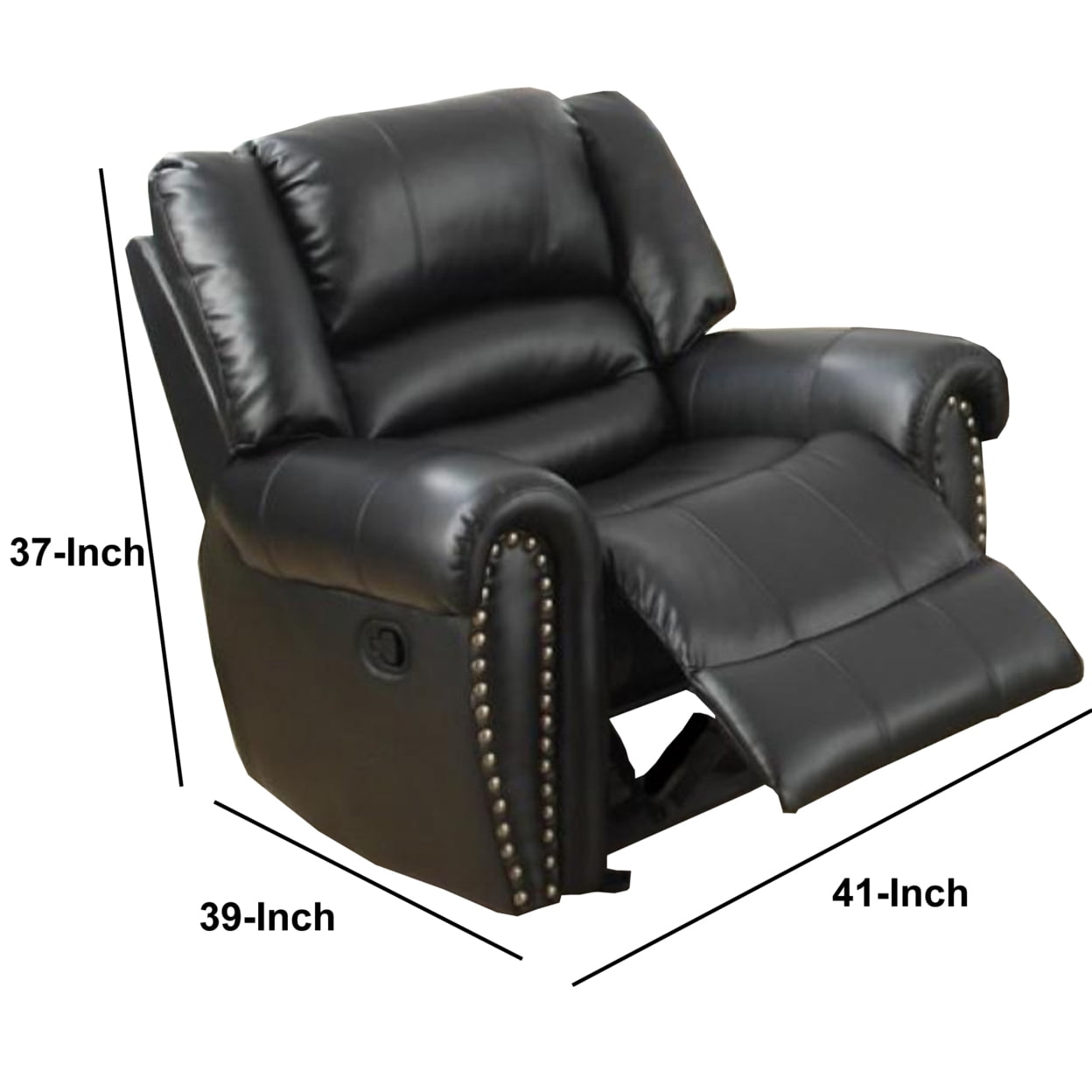 Poundex Bonded Black Leather Recliner Chair, Glider