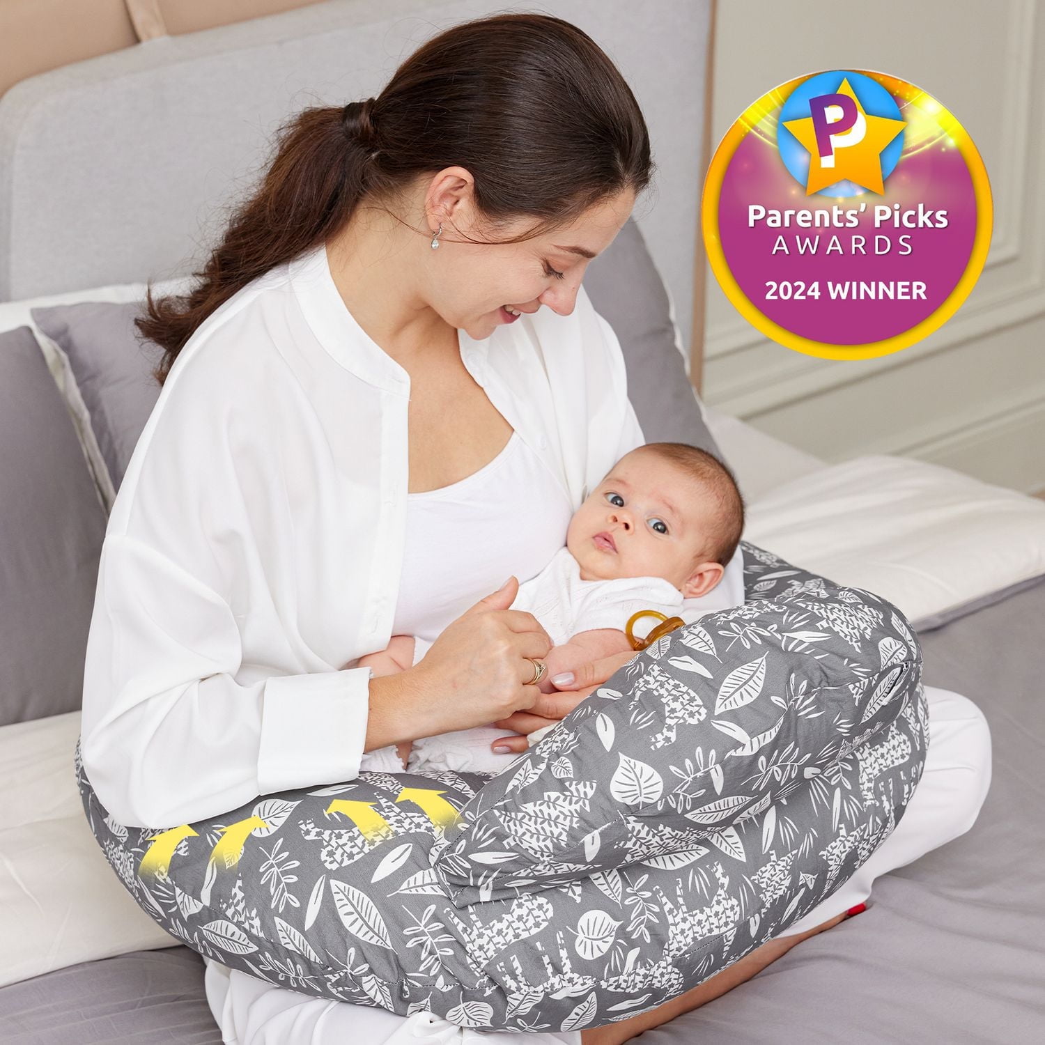 Momcozy Original Coussin d'allaitement, coussin d'allaitement ergonomique avec barrière de sécurité pour bébé - Gazelle