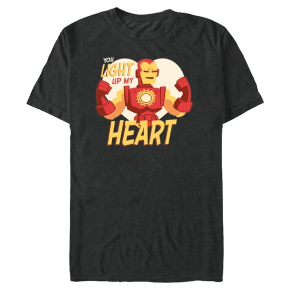 Marvel Iron Man Light Up My Heart Valentine’s Day Romantic - Short Sleeve Blended T-Shirt for Adults - Customized-Dark Heather
