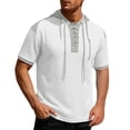 thumbnail image 3 of Men's Colorblock Short Sleeve Hoodie T-Shirt | Cotton Blend Pullover Hooded Top | Crewneck, Athletic Fit, Kangaroo Pocket | Breathable, Stretch Fabric | Casual Daily, | Zenithor,White 3XL, 3 of 9