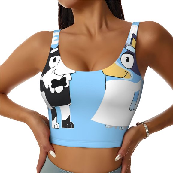 Saiise Bluey Print Crop Tops Sports Bra For Women Workout Cropped Tank Top Yoga Shirts Athletic Undershirts -