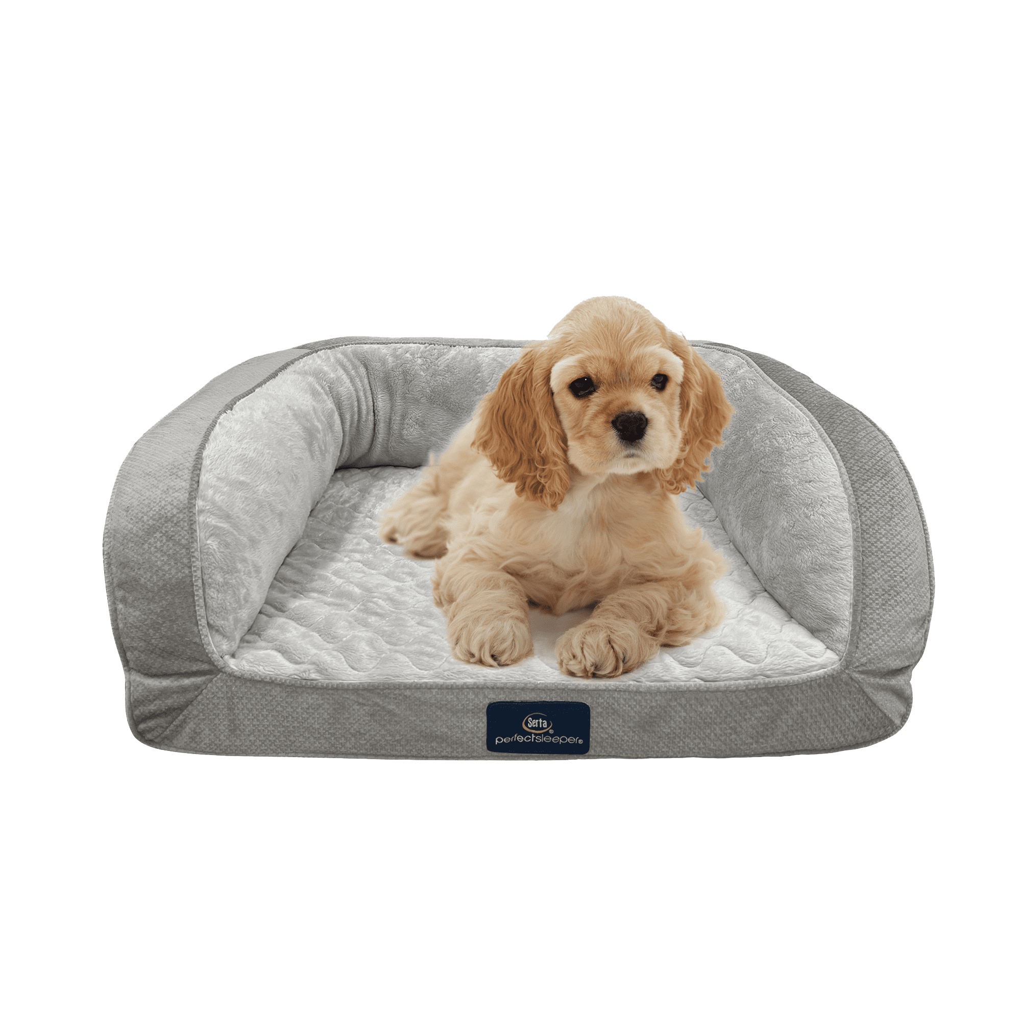 Serta Quilted Orthopedic Bolster Couch Cat & Dog Bed, Gray, Small
