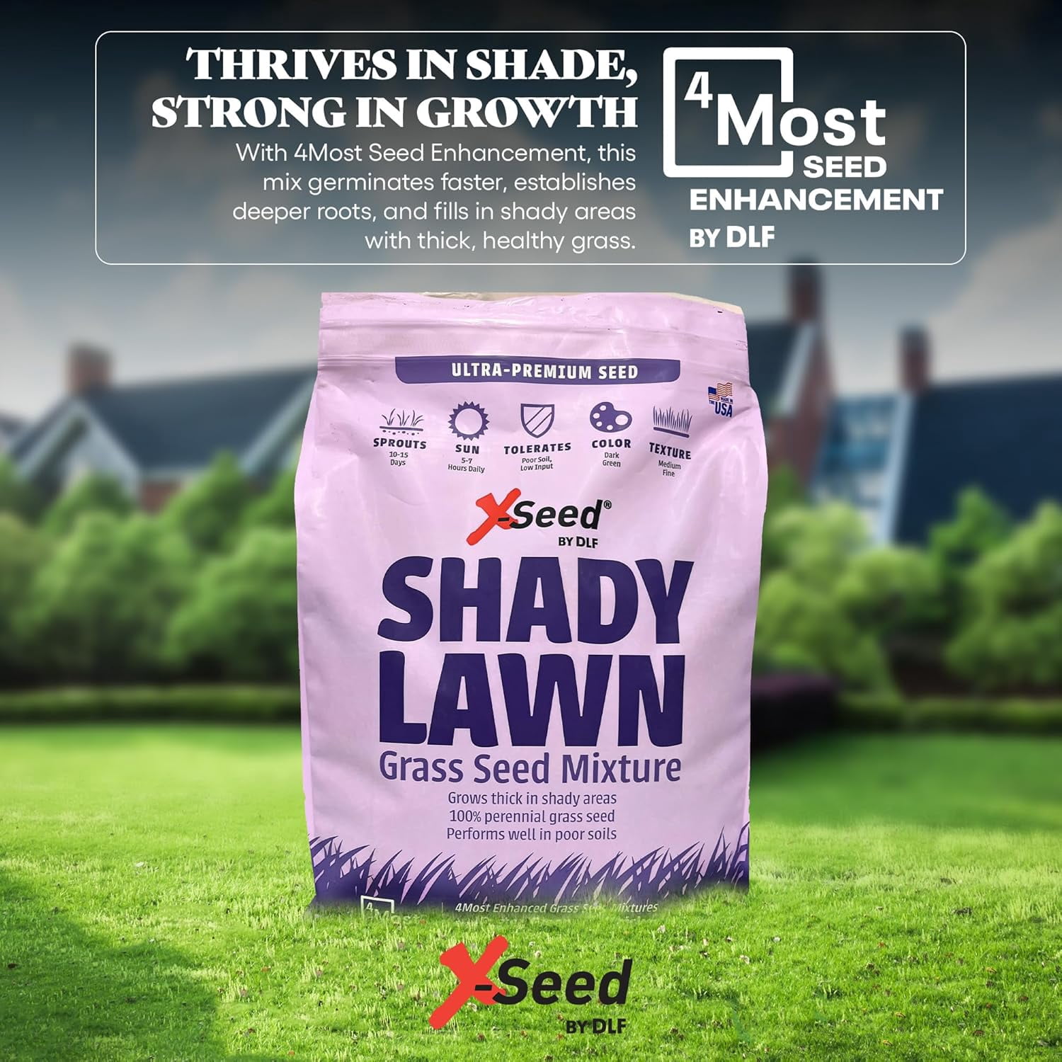 X-Seed Ultra Premium Shady Lawn Grass Seed Blend – Heavy Shade Grass Seed Mixture – Grows Thick in Shady Areas, Performs Well in Poor Soils, Requires Less Fertilizer and Water – 3 lbs.
