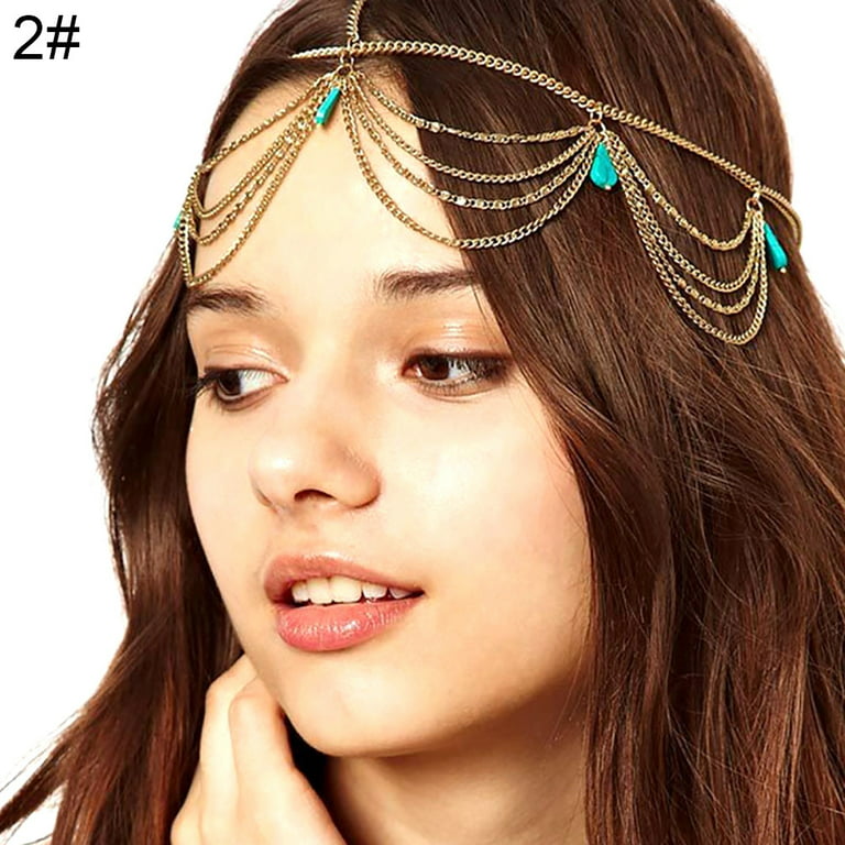 Cuteam Indian Boho Beads Cross Pendant Bride Head Chain Headband Headpiece  Jewelry