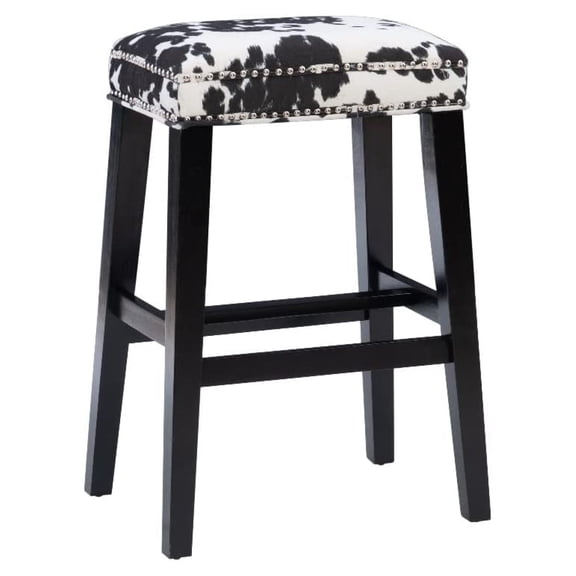 Drevy Walt 30" Wood Cow Print Bar Stool in Black