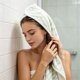 thumbnail image 4 of Toalla de microfibra para el cabello para mujer | Gorro turbante de forro polar para secar el cabello después de la ducha | Cubrecabezas absorbente con cierre de botón para uso doméstico en el baño, 4 of 6