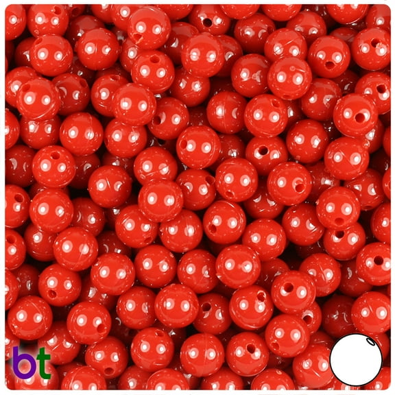 Beadtin Opaque Round Red Plastic Loose Bead, 8 mm, (300 Count)