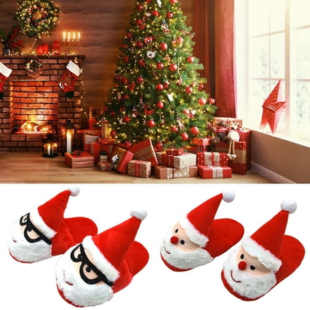 

AYYUFE 1 Pair Unisex Household Slippers Santa Claus Cartoon Plush Coldproof Anti Skid Xmas Slippers for Vacation