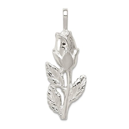 925 Sterling Silver Solid Polished Rose Bud Pendant Necklace 36x14mm Wide Pendant for Women