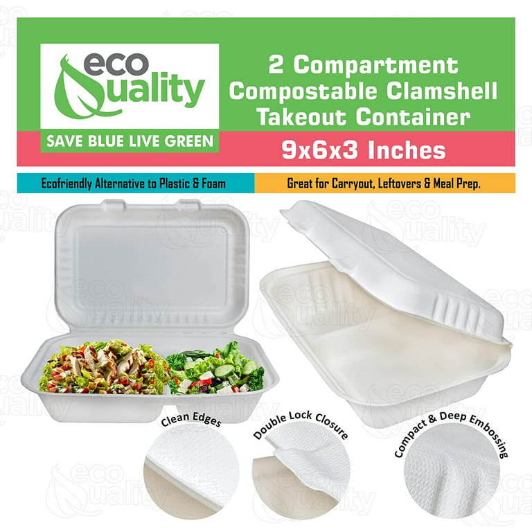 Vallo 100 Compostable Clamshell To Go Boxes For Food 9x6