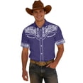 thumbnail image 2 of HOWPAY Button down Shirts for Men Short Sleeve Summer Western Cowboy Print Holiday Beach Tops Regular Fit Casual Lightweight Comfy Shirts Purple XXL, 2 of 4