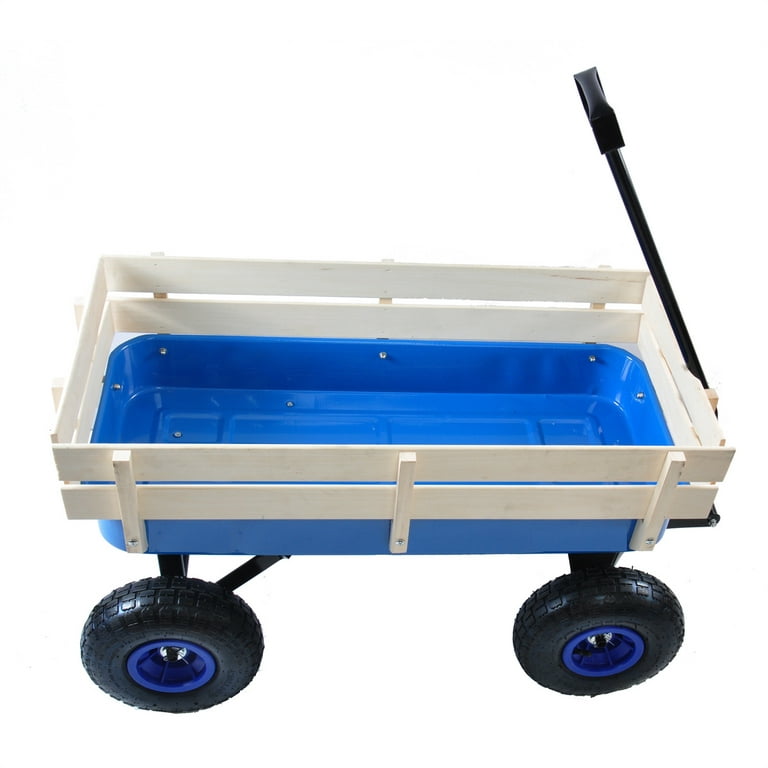 Outdoor Sport Red Wagon All Terrain Pulling w/Removable Wooden Side Panels  Air Tires Big Foot Panel Wagon 330 lbs. Weight Capacity Sturdy All Steel