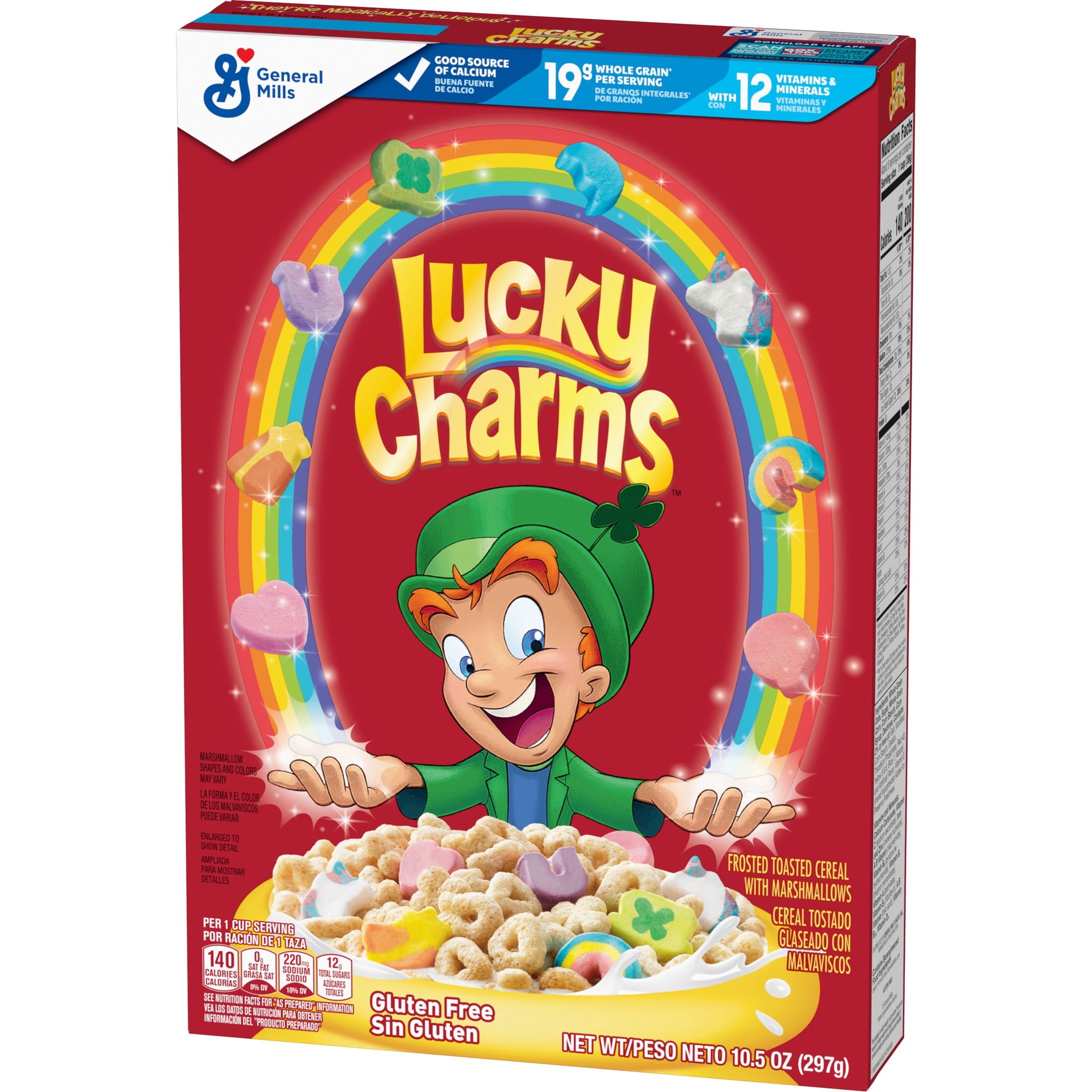(12 pack) Lucky Charms Gluten Free Cereal with Marshmallows, Kids Breakfast Cereal, 10.5 oz
