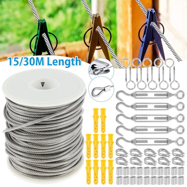15M Garden Wire Kit ,Wire Fence Roll Kits,Cable Railing Kit ,PVC Coated 304 Stainless Steel Cable Rope Garden Wire Cable Railing Wire Fence Roll Kits