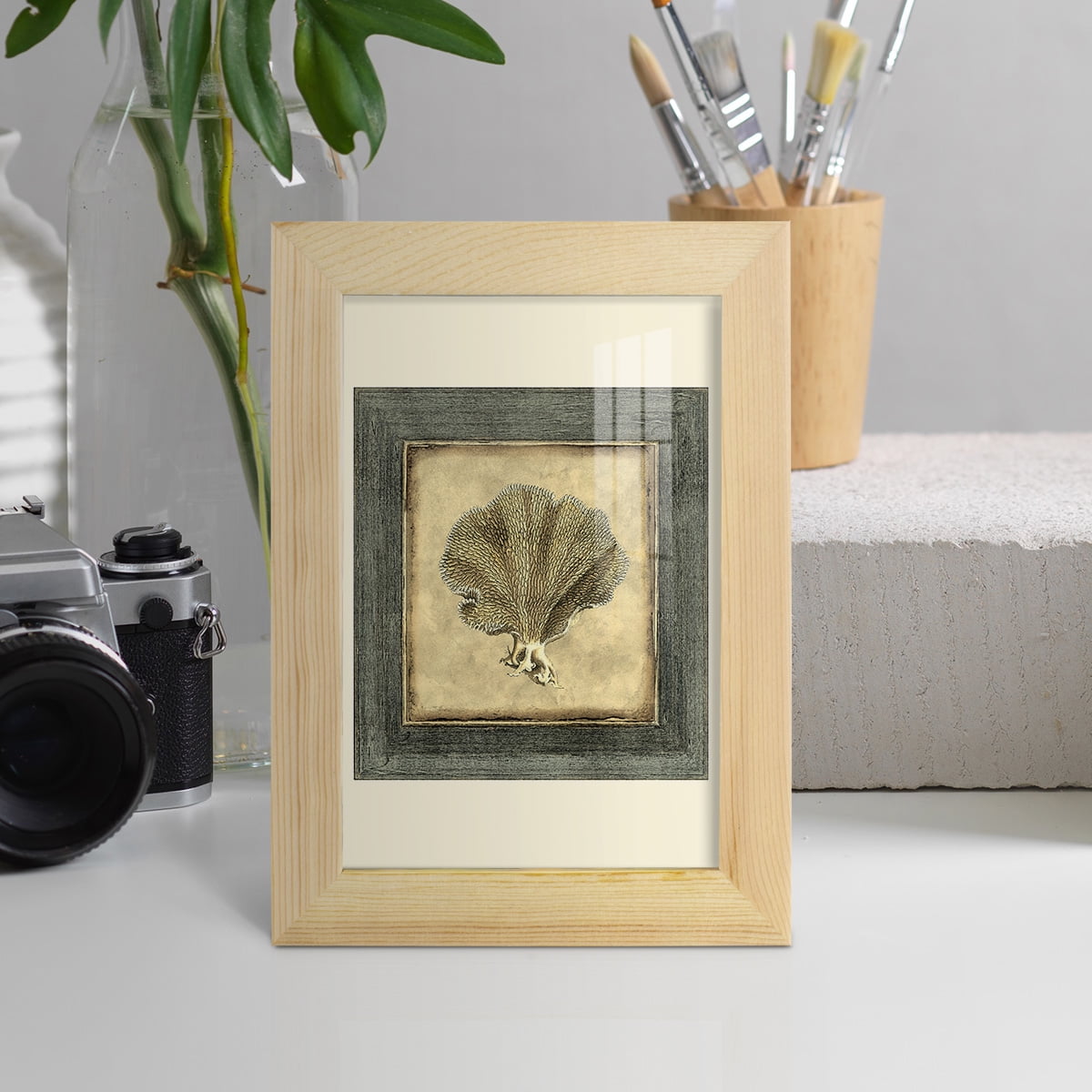 Mini Exotic Coral VI (U) - Framed Print w/glass - Natural Wood