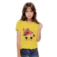 thumbnail image 3 of Feancey Cotton T Shirts for Toddler Girls Cute Floral Cat Print Short Sleeve Tops Baby Kids Casual Graphic Tees Crewneck Tshirts Holiday Sales 2025 Yellow 4 Years, 3 of 5