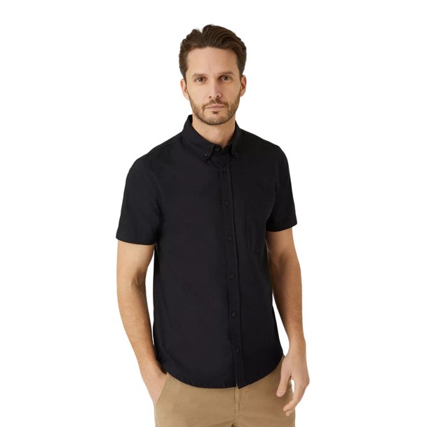 Burton - Camisa de Oxford de Manga Corta para Hombre (Negro)