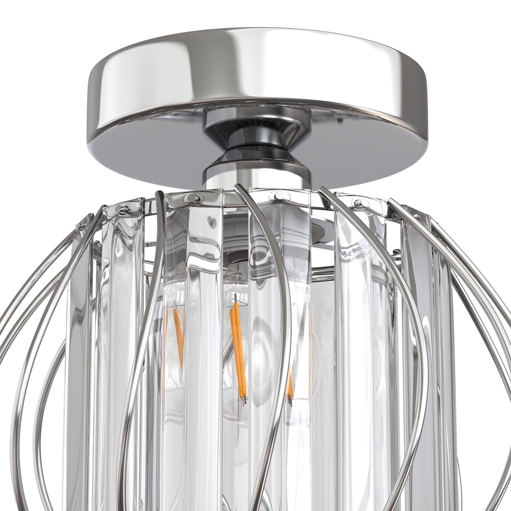 YANSUN 7 in 1 Light Silver Modern Semi Flush Mount Ceiling Light with Crystal Shade for Foyer, Bedroom, Dining Room, and Closets Lighting